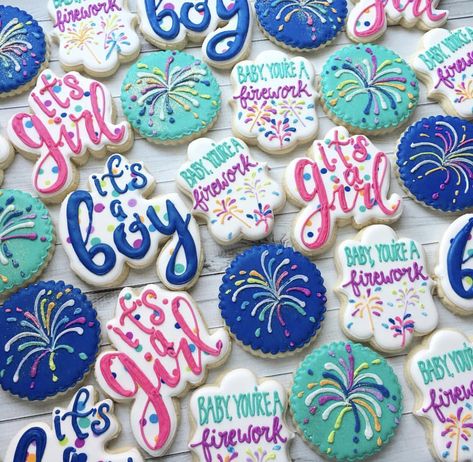 Food Gender Reveal, Firework Gender Reveal Party, Reveal Cake Ideas, Gender Reveal Cake Ideas, Firework Gender Reveal, Gender Reveal Food, Cookie Tips, Gender Reveal Signs, Gender Reveal Cookies