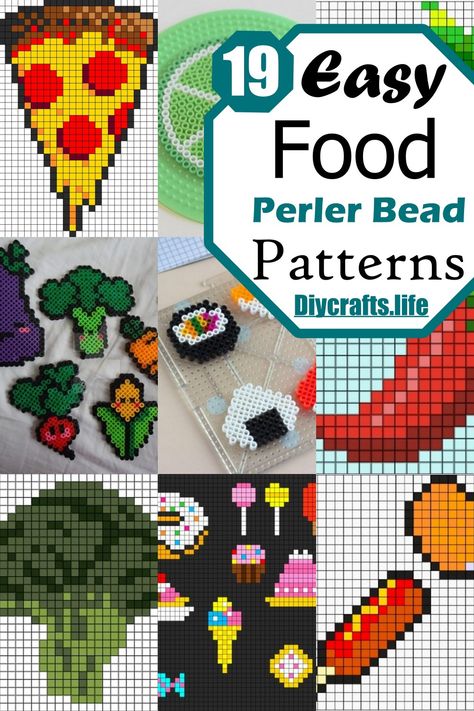 Make fun designs on your table or fridge with these Food Perler Bead Patterns. It will be a super fun activity to keep kids entertained for hours and surely be a great option to inspire your cognitive skills for motor development. Perler Bead Word Patterns, Cute Food Perler Bead Patterns, Perler Bead Food Patterns, Food Perler Bead Patterns, Beading Patterns Free Tutorials, Melty Bead Designs, Patterns For Kids, Banana Pattern, Fuse Bead Patterns