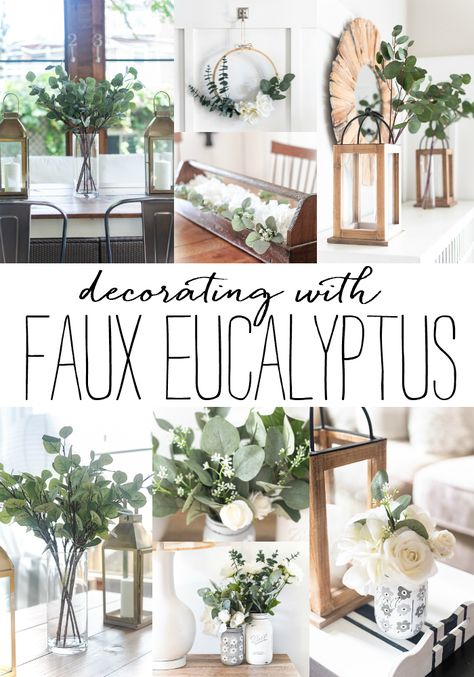 How To Decorate With Eucalyptus, Eucalyptus Mirror Decor, How To Add Greenery To Home, Living Room Decor Greenery, How To Style Eucalyptus In Vase, Decorating With Eucalyptus Garland, Decorate With Eucalyptus Branches, Eucalyptus Ideas Decor, Mirror With Eucalyptus