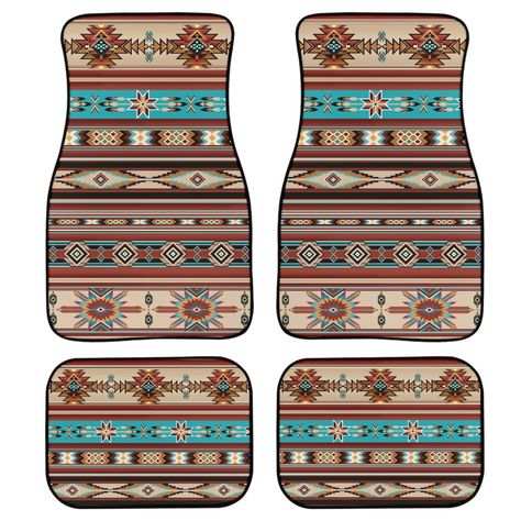 PRICES MAY VARY. 【ALL WEATHER UNIVERSAL FIT】 This Decorative 4-Piece Car Floor Mats Include Front Mats - 14.8" x 26.8" x 17.3"; Rear Mats - 17.2" x 13.1"; General Size and Not Easy to Curl. Four Seasons Universal Fit for Most of Cars, SUV, Trucks, Van and Sedans. Please Check The Dimensions Before Purchasing. 【QUALITY MATERIAL】 Our Tribal Aztec Stripe Vehicle Front Rear Carpets Mats Are Made of High Quality Polyester Fabric, Washable and Durable for Long Time Use. Non-Slip Rubber Backing with He Car Decorations Interior Western, Aztec Car Accessories, Western Seat Covers, Seat Covers For The Car Boho, Baby Trucks, Aztec Steering Wheel Cover, Carpet Mat, Car Floor Mats, Car Decor