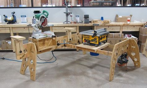 Clever Home-Built Saw Horse Work Station - Tools of the Trade Sawhorse Plans, Downloadable Woodworking Plans, Cabinet Woodworking Plans, Workbench Plans, Bench Plans, Wood Working Gifts, Work Bench, Woodworking Bench, Wood Working For Beginners