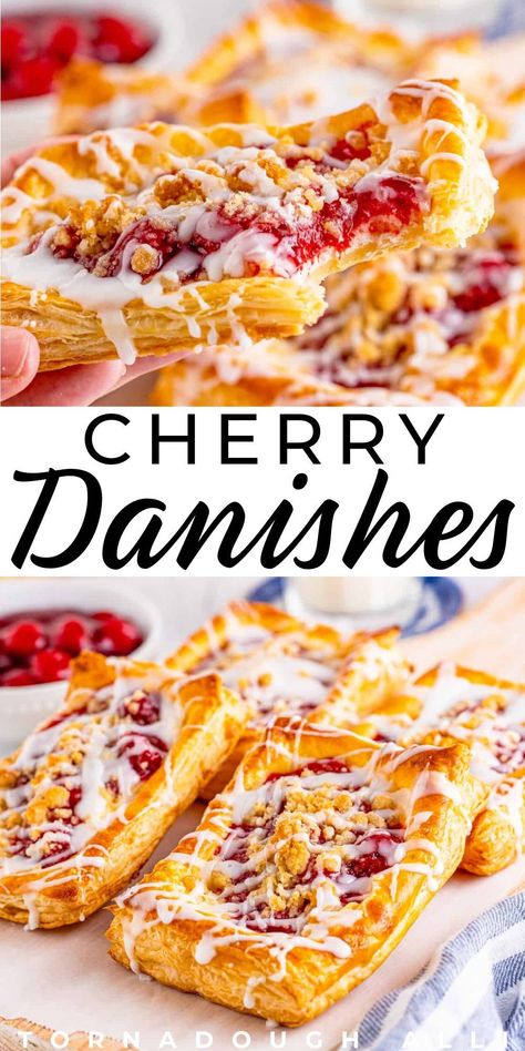 Cherry Pie Filling Recipes, Puff Pastry Desserts, Pie Filling Recipes, Chocolate Glazed Donuts, Easy Puff Pastry, Cherry Filling, Danish Food, Cherry Recipes, Puff Pastry Recipes