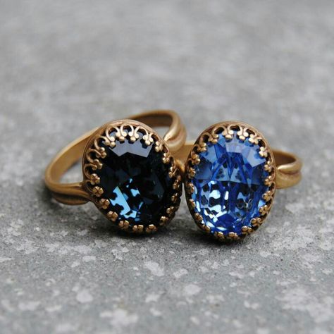 Sapphire Navy Cocktail Ring Swarovski Crystal Navy Blue SapphireCrown Cocktail Adjustable Ring Mashugana Sale Price $22.52 Victorian Crown, Emerald Stone Rings, Punk Rock Jewelry, Antique Diamond Engagement Rings, Victorian Ring, Swarovski Ring, Pretty Ring, Swarovski Crystal Jewelry, Light Sapphire