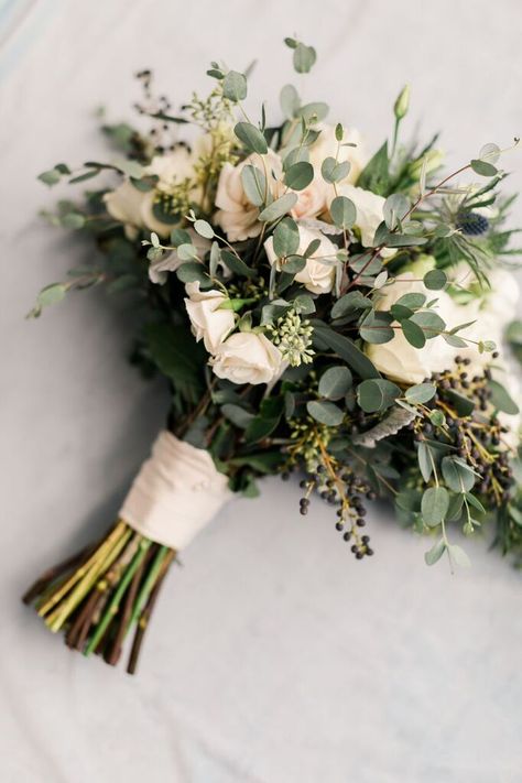 Bridal bouquet - wild greenery with white flowers - wild flower bouquet - ribbon wrapped - bridal style - bouquet - simply elegant Greenery With White Flowers, Bouquet Ribbon Wrap, Wild Flower Bouquet, Elegant Bridal Bouquets, Bridal Bouquet Flowers, Ribbon Bouquet, Eco Wedding, Bridal Wrap, Hand Bouquet