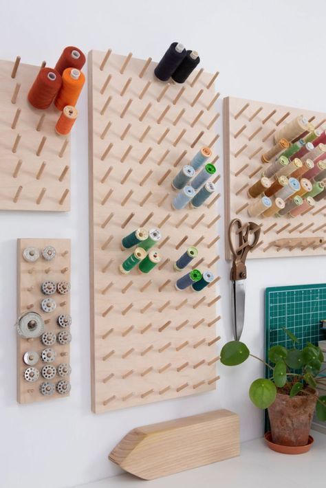 Pegboard Wall, Thread Rack, Sewing Station, Design Studio Workspace, Sewing Room Inspiration, Sewing Room Storage, Board Rack, Storage Hanging, Sewing Room Design