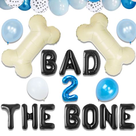 Bad Two The Bone Dog Birthday Party, Dog Birthday Party Ideas Decoration, Dog 2nd Birthday, Dog Birthday Party Decorations, 2nd Birthday Party Decorations, Puppy Themed Birthday Party, Bad Two The Bone, Dog First Birthday, Pet Theme