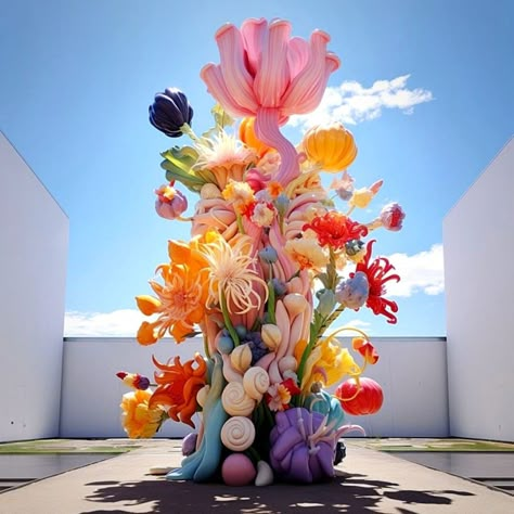 Nature Sculpture Art, Flower Installation Art, Ken Kelleher, Paper Flowers Large, Colorful Art Installations, Colorful Sculpture, Sculpture Flower, Floral Sculpture, Traditional Sculptures