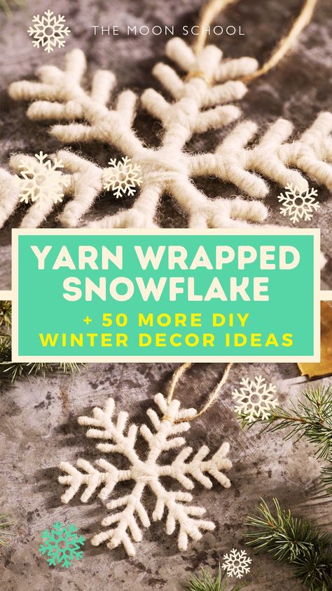 DIY Yarn wrapped snowflake winter decoration ideas Simple Winter Crafts For Adults, Winter Diy Crafts For Adults, Waldorf Winter Crafts, Snowflake Crafts For Adults, Winter Craft Ideas For Adults, Easy Winter Crafts For Adults, January Crafts For Adults, Yarn Snowflakes, Winter Crafts For Adults