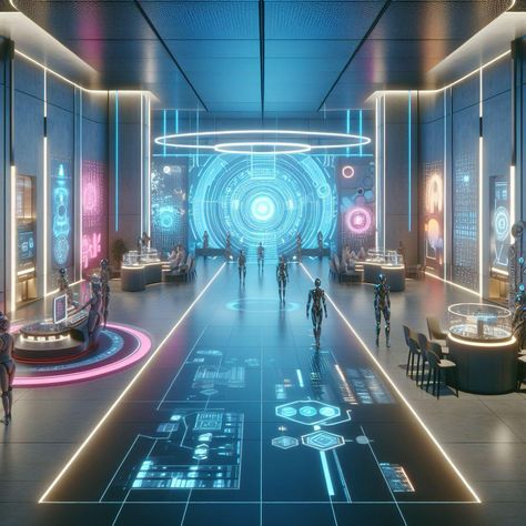 Futuristic Moodboard, Futuristic Objects, Sci Fi Office, Futuristic Concept Art, Futuristic Office, School Reception, Future Technology Concept, Sci Fi Building, Office Lobby