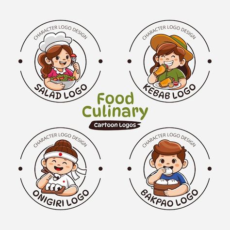 Culinary food cartoon logo, cute style l... | Premium Vector #Freepik #vector #cartoon-character #cute-logo #cartoon-logo #mascot-logo Food Mascot Logo, Snacks Logo Design, Hungry Logo, Logo Food Design, Food Logo Ideas, Logo Produk, Food Mascot, Monster Logo, Food Monster