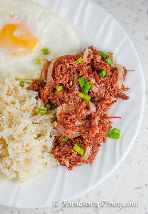 Corned Beef Silog Recipe Breakfast Filipino, Corn Beef Silog, Canned Corned Beef Recipe, Filipino Dinner, Breakfast Food Recipes, Pinoy Breakfast, Silog Meals, Foreign Cuisine, Corned Beef Recipe