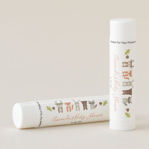 Woodland Baby Shower Favor Lip Balm Woodland Baby Shower Favors, Baby Shower Favours For Guests, Personalized Lip Balm, Woodland Baby Shower Decorations, Baby Shower Woodland Theme, Rustic Baby Shower, Baby Shower Favor, Baby Birthday Party, Gender Neutral Baby Shower