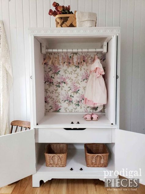 How to Create Easy Extra Storage with Repurposed Old TV Cabinets - Life on Kaydeross Creek Baby Armoire, Guest Room Storage, Old Entertainment Centers, Wicker House, Armoire Makeover, Craft Cupboard, Baby Shopping, Baby Closet, Baby Nursery Furniture