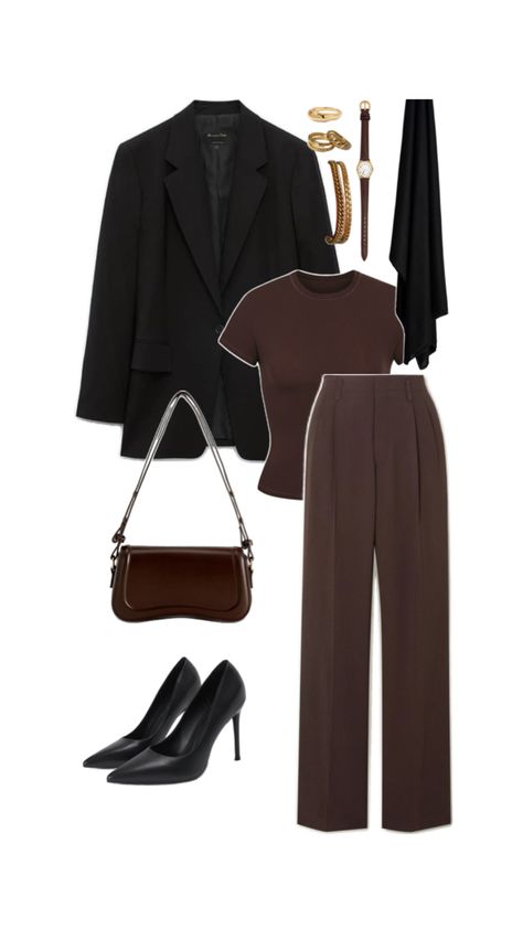 #fall #autumn #outfit #falloutfit #outfitinspo #wardrobe #hijabi #inspiration #colorcombinations #modest #modestfit #modestoutfits #fallmodest Brown Color Combinations, Brown Pants Outfit, Classy Business Outfits, Stile Hijab, Cute Work Outfits, Muslim Outfits Casual, Professional Outfits Women, Business Casual Outfits For Work, Classy Work Outfits