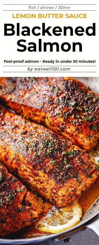 Blackened Salmon with Lemon Butter Sauce - #salmon #recipe #eatwell101 - This delicious blackened salmon recipe is fool-proof and ready in under 30 minutes! - #recipe by #eatwell101 Salmon With Lemon Butter Sauce, Blackened Salmon Recipes, Salmon With Lemon, Blackened Salmon, Lemon Butter Sauce, Baked Salmon Recipes, Salmon Dishes, Fish Dinner, Fool Proof