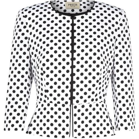 Precis Petite Ottoman Polka Dot Jacket, White/Black ($82) found on Polyvore White And Black Blazer, Blazer Black And White, Polka Dot Jacket, Polka Dot Blazer, Black Winter Coat, British Fashion, Blazer Black, White Blazer, White Tie