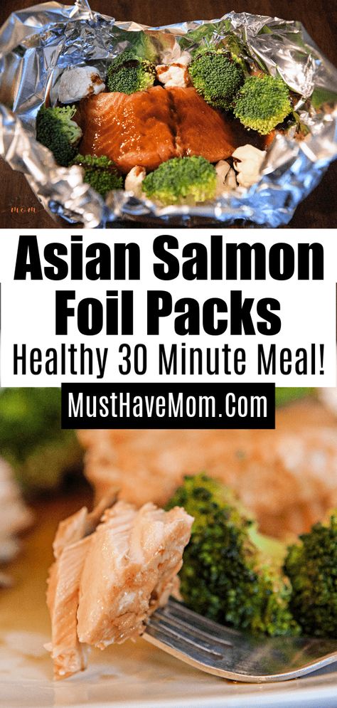 Foil Packets For The Oven, Salmon Foil Pack, Asian Salmon Recipes, Salmon Foil Packets, Dinner Salmon, 30 Minute Meals Healthy, Asian Salmon, Foil Pack Dinners, Foil Packet Dinners