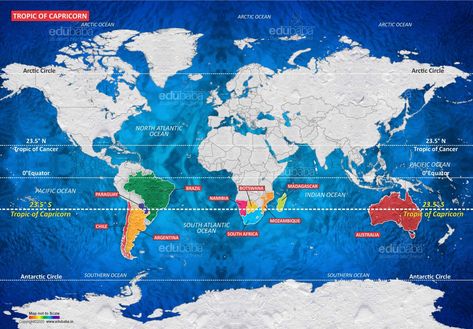 How Many Countries Does the Tropic of Capricorn Pass Through? | EDUBABA Human Body Vocabulary, June Solstice, Tropic Of Capricorn, Earth Orbit, Water Bodies, Summer Solstice, Winter Solstice, South Pole, Us Map