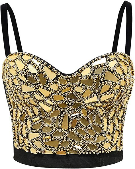 Amazon.com: atokiss Women's Sequin Beaded Rhinestone Bustier Crop Top Punk Corset Club Party Bra: Clothing, Shoes & Jewelry Punk Corset, Rhinestone Bustier, Beaded Bustier, Party Bra, Corset And Jeans, Girls Tunic Tops, Girls Tunics, Glam Tops, Social Dresses