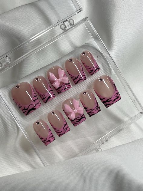 Animal Print Press Ons, Animal Print Nails, Colorful Press Ons Mini Square Nails, Animal Print Short Nails, Short Extra Nails, Handmade Press On Nails, Nails Press On, Simple Press On Nails, Press On Nails With Charms, Press Ons Nails, Etsy Nails