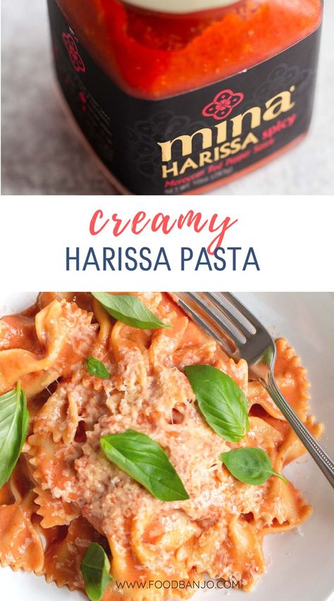 creamy harissa pasta Creamy Harissa Sauce, Harissa Sauce Uses, Harissa Chicken Pasta, Harissa Pasta Recipe, Recipes Using Harissa Paste, Harissa Pasta Sauce, Harissa Recipes Vegetarian, Recipes With Harissa, Harissa Pasta