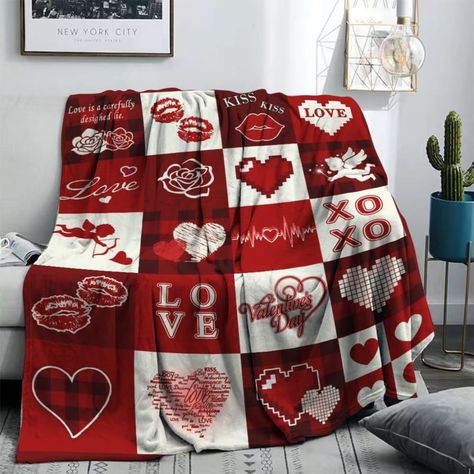 aqtoelca Happy Valentines Day Decorative Throw Blanket Wedding Anniversary Blanket Red Plaid Love Heart Kisses Hugs Throw Blanket for Couch Sofa Bed Soft Lightweight Fuzzy Fleece Blankets and Throws 50x60 Blanket Wedding, Anniversary Blanket, Valentines Blanket, Decorative Throws Blanket, Red Love Heart, Blanket For Couch, Fleece Blankets, Hugs And Kisses, Sofa Couch Bed