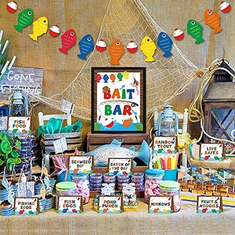 Amazon.com: Gone Fishing Bait Bar Bobber Dessert Food Buffet Decoration-Fishing Banner Food Labels The Big One Dessert Table Birthday Party Favor Ideas Supplies : Home & Kitchen Bait Bar, Dessert Table Birthday Party, Birthday Party Favor Ideas, Fishing Themed Birthday Party, Baby Shower Fishing, Table Birthday, Dessert Table Birthday, Party Favor Ideas, Fishing Birthday Party