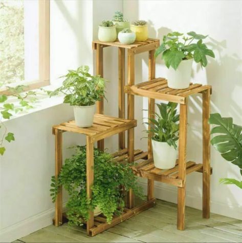 Diy Corner Plant Stand, Indoor Corner Plant Stand, Plant Stand Plans, Corner Plant Stand, Garden Plant Stand, Patio Flowers, Corner Plant, Support Pour Plante, Plant Stands Outdoor