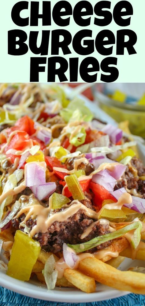 Street Fries Recipe, Restaurant Dinner Special Ideas, Mr Fries Man, Cheese Burger Fries, Burger Food Truck Ideas, Food Truck Burger Ideas, Food Truck Recipes Copycat, Food Trailer Menu Ideas, Healthy Fair Food