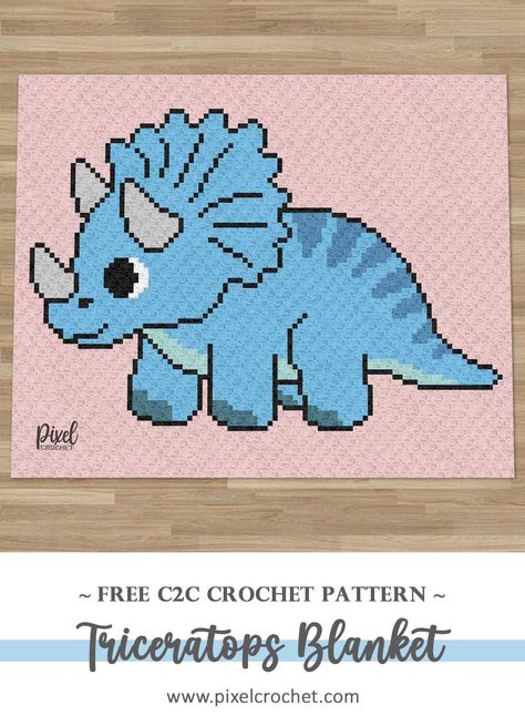 C2C Triceratops Blanket Pattern – Pixel Crochet Dinosaur Pillow Crochet Pattern Free, Free Crochet Patterns For Afghans C2c, C2c Dinosaur Blanket, C2c Crochet Pattern Free Beginner, C2c Crochet Baby Blanket Pattern, Triceratops Crochet Pattern, Dino Blanket, Hekel Patrone, Dinosaur Patterns