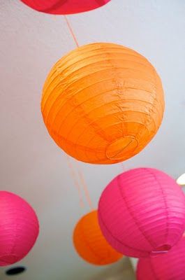 Pink/Orange lanterns for Tutus and Ties Party decor Orange Party Theme, Pink And Orange Party, Dinner Party Vibes, Mexican Paper Flowers, Orange Lanterns, Orange Birthday, Summer Dinner Party, Bubble Party, Orange Party