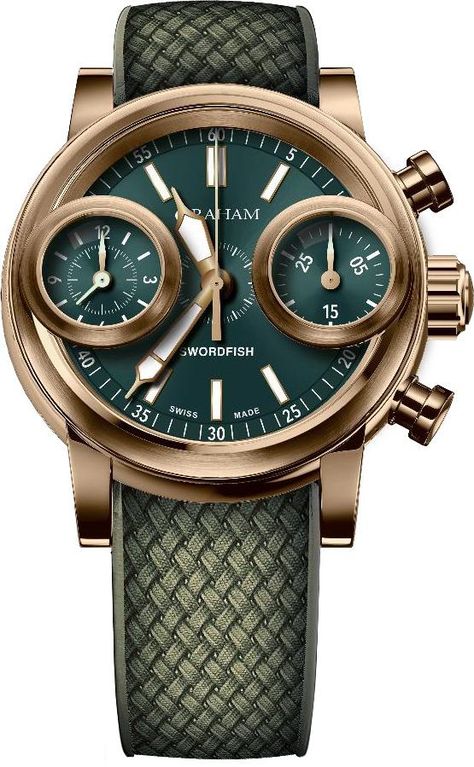 Graham Watch Swordfish Bronze #add-content #bezel-fixed #bracelet-strap-rubber #brand-graham #case-material-bronze #case-width-46mm #chronograph-yes #date-yes #delivery-timescale-call-us #dial-colour-green #gender-mens #luxury #movement-automatic #new-product-yes #official-stockist-for-graham-watches #packaging-graham-watch-packaging #sale-item-no #style-dress #subcat-swordfish #supplier-model-no-2sxak-g01a-k13 Graham Watch, Watch Packaging, Gentleman Watch, Bronze Green, Heart Rate Monitor Watch, Mechanical Art, Expensive Watches, Fine Watches, Mens Luxury