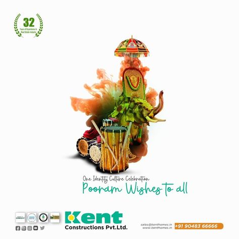 Thrissur Pooram, Kent Homes, Real Estate Developer, Creative Advertising Design, Baby Krishna, Festival Celebration, Real Estate Development, Holiday Wishes, Creative Advertising