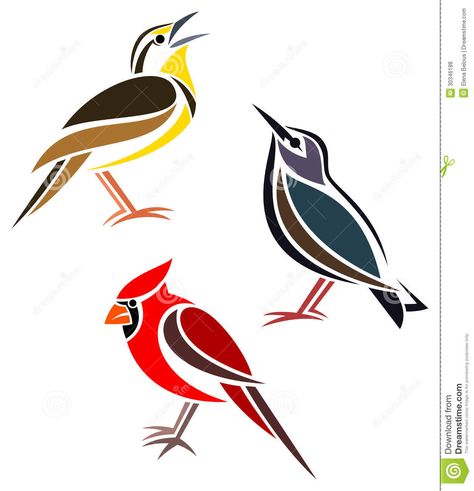 Stylized birds - Northern Cardinal, Hepatic Tanager and Summer Tanager. Description from shutterstock.com. I searched for this on bing.com/images Meadowlark Tattoo, Common Starling, Western Meadowlark, Tattoo Colors, Bird Stencil, Northern Cardinal, Bird Silhouette, Stencil Patterns, Stencil Art