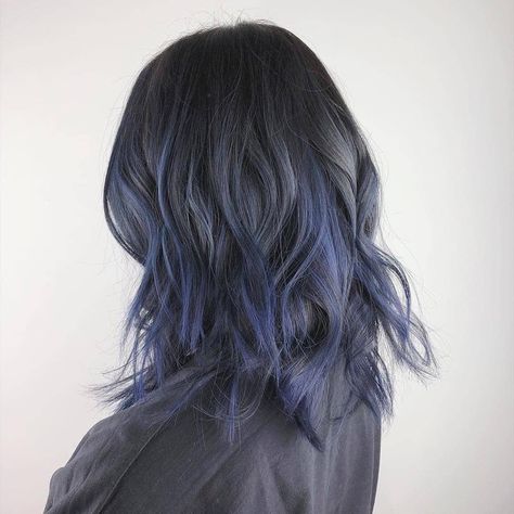 Dark blue balayage on lob 🌌 Fanola was used to help achieve this colour 💜@aerysalon with @aerysalon_mika......#melbourne #melbournecbd #melbournehair #melbournehairsalon #melbournehairdresser #hair #bluehair #balayage #guytang #like #aussie #australia #change #follow #pretty #hairsalon #hairdresser #instahair #hairinspo #hairstyle #style #fashion #trend  #Regram via @fanolaaus Dark Blue Balayage, Ashy Blue Hair, Blue Hair Balayage, Blue Balayage, Easy Hair Updos, Hair Dresser, Hair Color Dark, Balayage Hair, Hair Colors