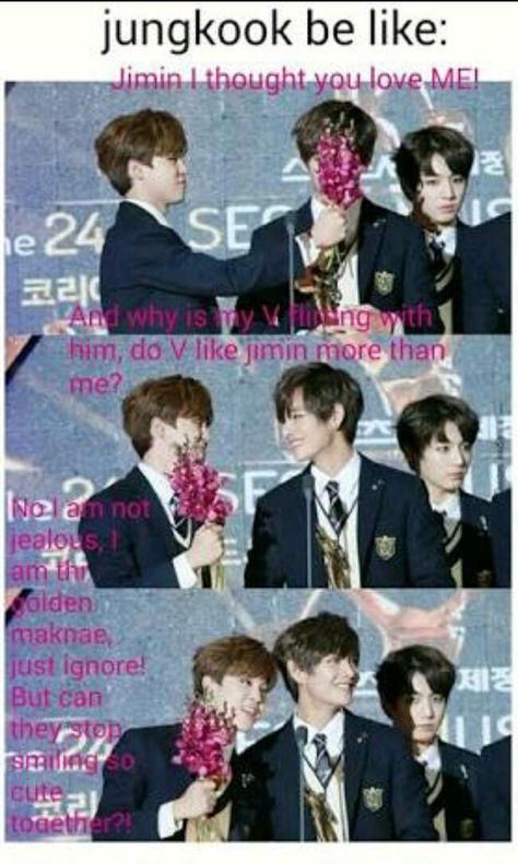 #wattpad #humor Hello friends. ^~^ . This book includes all funny BTS Memes and which are really very funny and relatable. And I am putting the MEMES which I found funny So all the Army's and kpop friends are welcomed here Love you ALL ^~^  I hope you will enjoy it thanks  ^~^ (all pictures and memes belongs to ri... Taekook Jealous Jungkook, Vkook Jealous, Jealous Jungkook, Taekook Jealous, Happy Pics, Text Imagines, Story Funny, Funny And Relatable, The Memes