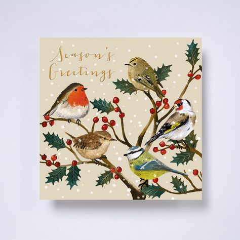 Birds in branches - pack of 10 charity Christmas cards with envelopes Pack of 10 cards with 10 white envelopes Each card measures 14cm x 14cm Features gold foil detailing Greeting: Season's greetings Features British Red Cross emblem and charity details on the reverse of card Designed and printed in the UK using vegetable inks, on Carbon Balanced board using FSC-approved materials. Packaged in plastic-free packaging All profits will be used by the British Red Cross to help people in crisis, no m Christmas Birds Illustration, Letter Making, Red Cross Society, Christmas Birds, Charity Christmas Cards, Greeting Card Art, Bird Christmas, Christmas Challenge, Christmas Bird