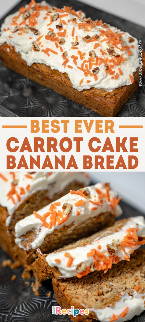 This homemade carrot cake banana bread is sweet, moist, and absolutely delicious—perfect for a healthy breakfast or dessert! Whether you’re serving it to family or guests, this classic springtime treat is sure to be a hit. The recipe can be adapted to be low-fat, low-calorie, oil-free, gluten-free, dairy-free, egg-free, and vegan. Best of all, it’s easy to make with ingredients you likely already have. Carrot Cake Loaf Recipe Easy, Banana And Carrot Cake, Easy Carrot Cake Recipe Simple, Banana Carrot Bread Recipe, Simple Carrot Cake Recipe, Banana Carrot Cake, Carrot Banana Bread, Fat Cakes Recipe, Carrot Cake Loaf Recipe