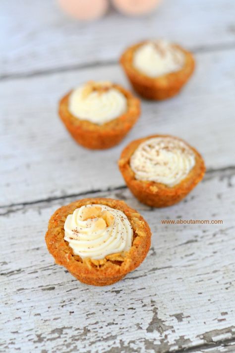 Carrot Cake Cookie Cups Carrot Cake Cups, Carrot Cake Cookie, Easter Carrot Cake, Cake Cups, Carrot Cookies, Carrot Cake Cookies, Harvest Fest, Bread Ideas, Mini Treats