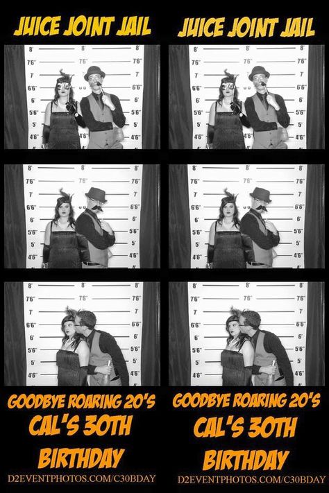 Mugshot photo booth: Juice Joint Jail Jail Booth Design, Jail Booth Ideas, Mugshot Photobooth, Jail Booth, 20s Birthday Party, Jail Ideas, Gangster Paradise, Shinji Chibana, Jail Photo