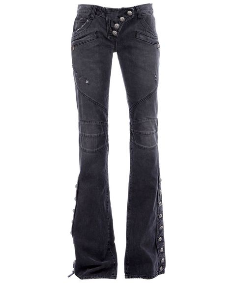 Balmain Flared Jeans Biker Jeans Outfit, Panel Jeans, Bike Boots, Balmain Jeans, Gothic Pants, Punk Pants, Jeans Flared, Biker Jeans, Black Flare