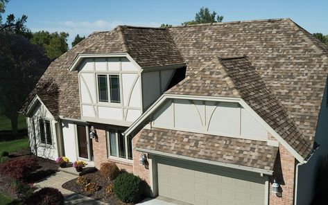 Roofing Shingle Gallery | Owens Corning Roofing Driftwood Shingles, Owens Corning Shingles, Diy Roofing, Roofing Shingles, Stunning Homes, Light Brick, Shingle Colors, Wood Shingles, Hip Roof