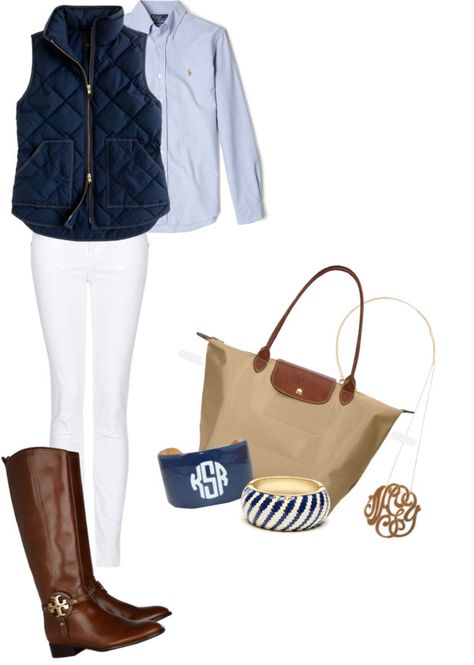 "Tory burch boots❤" by preppy-1 ❤ liked on Polyvore Brown Riding Boots Outfit, Chambray Shirt Outfit, Riding Boots Outfit, Tory Burch Riding Boots, Equestrian Outfit, Preppy Mode, Tory Burch Boots, Navy Vest, Fall Trends Outfits