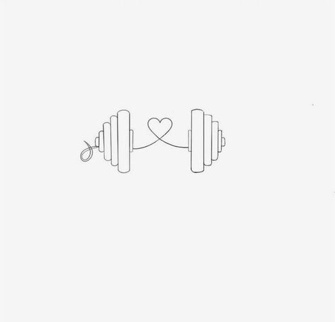 Minimal Gym Tattoo, Tattoos For Gym Rats, Gym Rat Tattoo Ideas, Nike Art Drawing, Gym Tattoos Women, Gym Line Art, Workout Drawings, Gym Dumble, Gym Tattoo Ideas