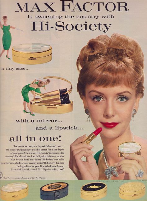 https://flic.kr/p/Hfq8hA | Max Factor High Society 1959 Max Factor Lipstick, Makeup Advertisement, Vintage Makeup Ads, Beauty Advertising, Makeup Ads, Retro Makeup, Retro Beauty, Lipstick Brands, Beauty Ad