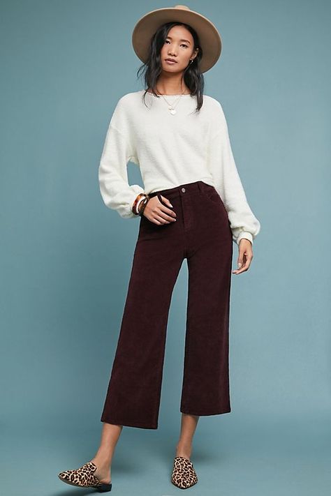 Have these in aubergine Corduroy Trousers Outfit, Women's Winter Outfits, Trousers Outfit, Trouser Outfit, Velvet Jeans, Winter Street, Cropped Wide Leg Jeans, Professional Wear, Corduroy Trousers