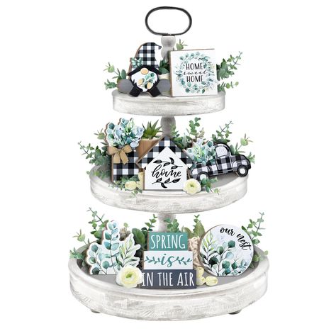 PRICES MAY VARY. 【Eucalyptus Tiered Tray Decor Set】8 Pcs spring tiered tray decor is a perfect addition to your home decoration. You will get 1 × spring gnome shaped sign, 1 × eucalyptus shaped sign, 1 × truck shaped sign, 1 × "SPRING IS IN THE AIR" sign, 1 × "home sweet home" sign, 1 × "our nest" sign, 1 × buffalo plaid mason jar sign and 1 × house shaped sign. With these spring tray decor items, you can have a fresh spring with your family. Please note that tiered tray is not included 【Premium Rustic Spring Decor, Spring Tiered Tray Decor, Spring Living Room Decor, Tiered Display, Spring Tiered Tray, Mason Jar Sign, Spring Living Room, Feuille Eucalyptus, Wood Signs For Home