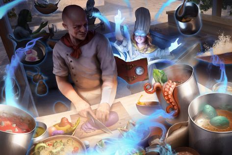 Volk: Chef by sstarkm on DeviantArt Fantasy Chef, Urban Fantasy Inspiration, Mtg Art, Modern Magic, Dnd Art, Modern Fantasy, Fantasy Artist, High Fantasy, Magic Art