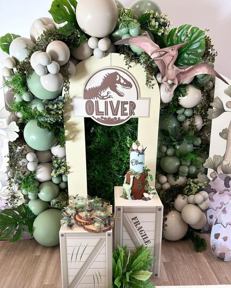 My Little Tea Party, Event Planning & Styling | A Dinosaur Themed Birthday Bash 🦖 Happy 5th birthday to Oliver! We had great fun creating this dinosaur-themed party. Featuring a tiny… | Instagram Dino Party Ideas Decoration, Fantastic Four Birthday Party, Boy 5th Birthday Party Themes, Dinosaur Birthday Decor, Dodger Party, Trex Birthday, Tea Party Event, Grazing Boxes, Dinosaur Birthday Theme