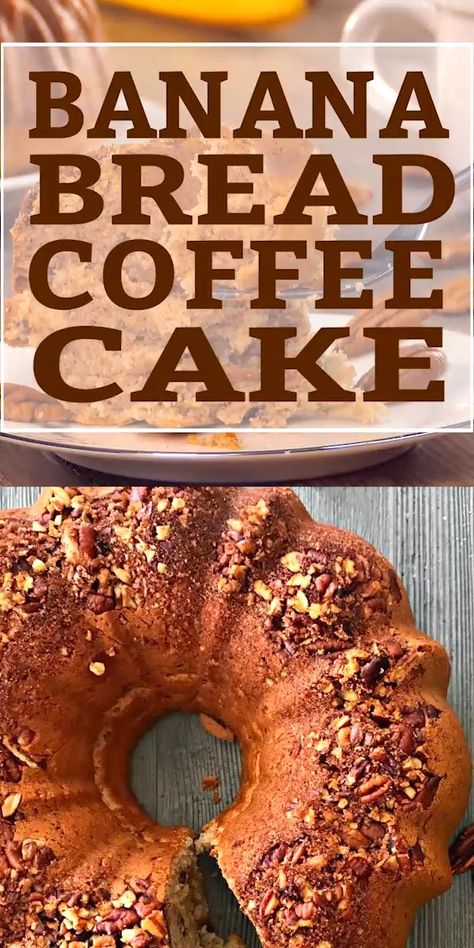 Banana Bread Bundt Cake, Banana Bread Coffee Cake, Pecan Crunch, Bundt Pan Recipes, Crunch Topping, Banana Coffee Cakes, Banana Bundt, Cake Banana, Cake Style